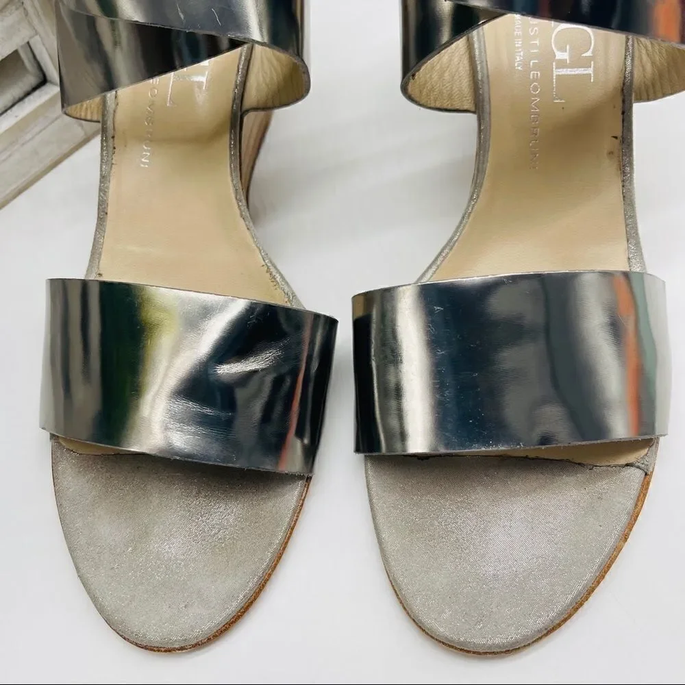 AGL Attilio Giusti Leombruni Silver Wedge Sandals Size 41